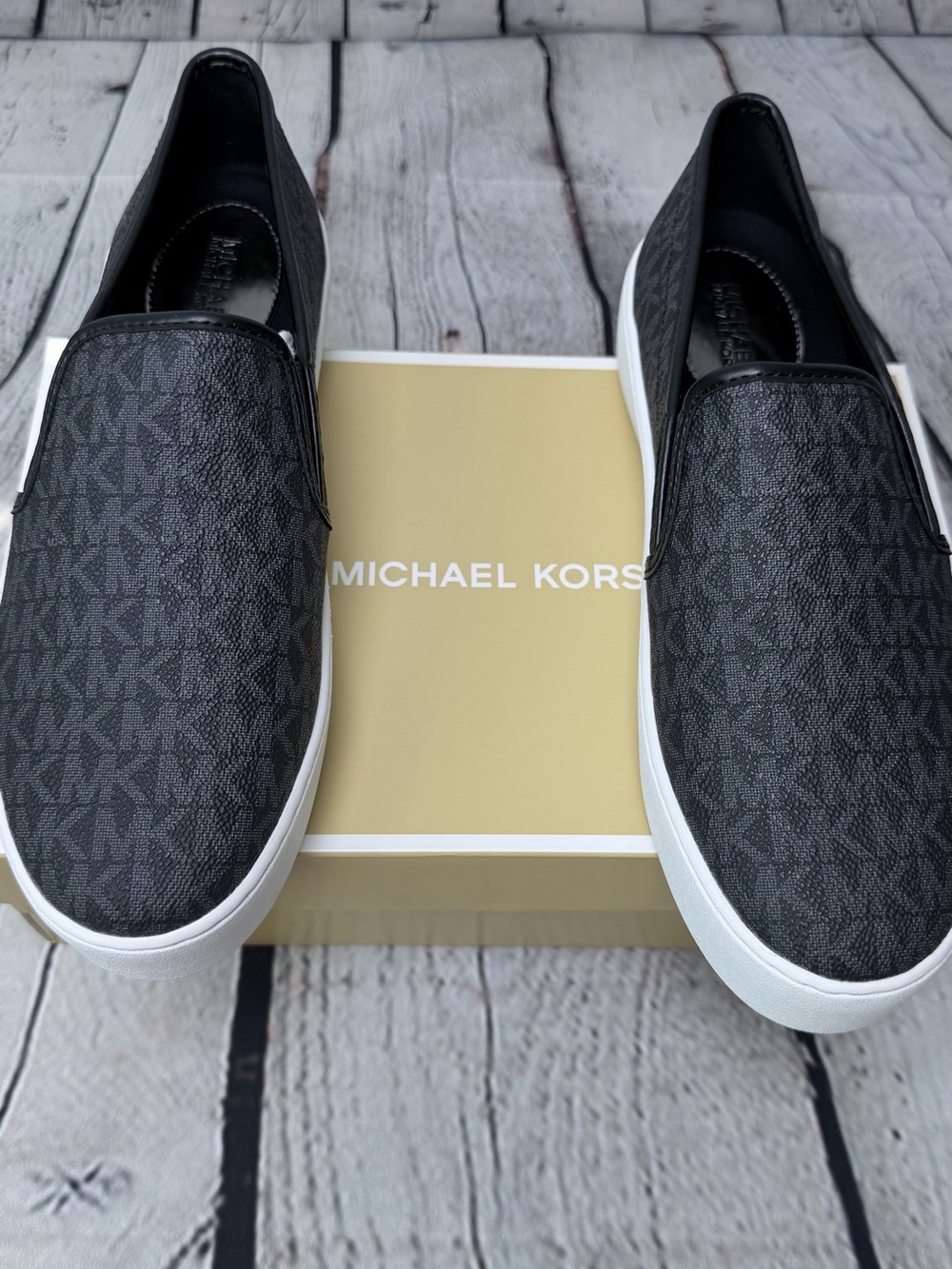 Michael Kors Black Logo Slip-On Sneakers with White Sole